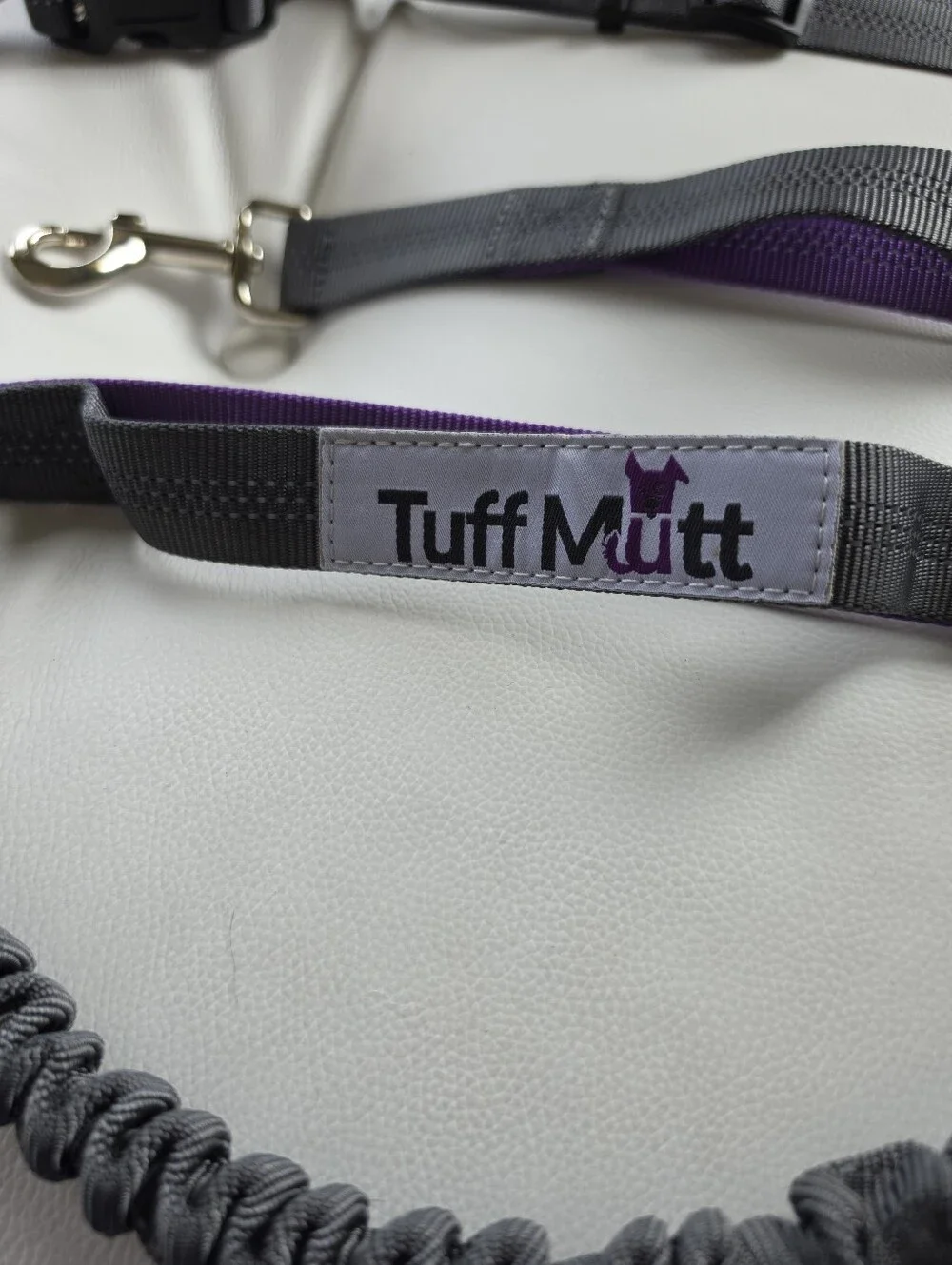 Tuff Mutt Hands-Free Bungee Dog Leash Gray Purple Running Hiking